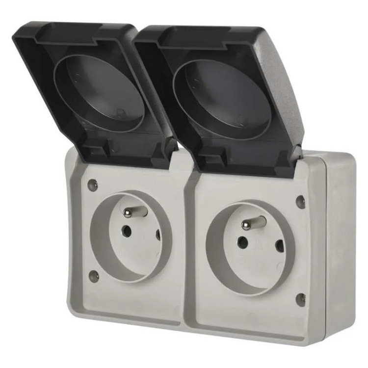 Gniazdo podwójne natynkowe szaro-czarne IP44 Emos A1397.1