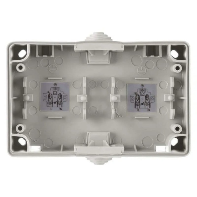 Gniazdo podwójne natynkowe szaro-czarne IP44 Emos A1397.1 montaż