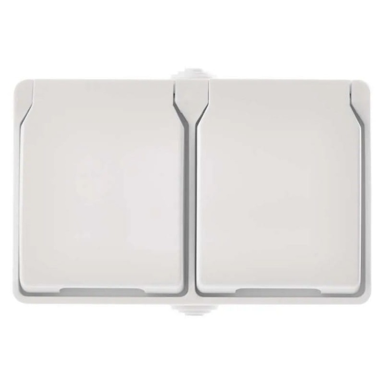 Gniazdo podwójne natynkowe białe IP44 Emos A1397.3 front