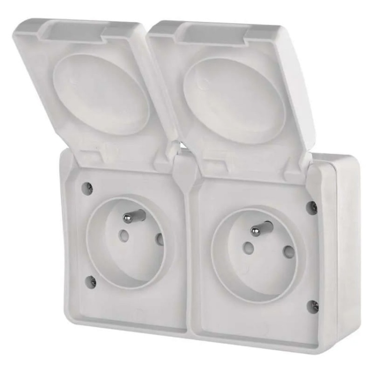 Gniazdo podwójne natynkowe białe IP44 Emos A1397.3