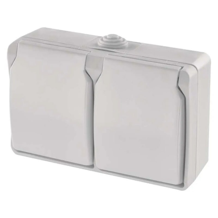 Gniazdo podwójne natynkowe białe IP44 Emos A1397.3