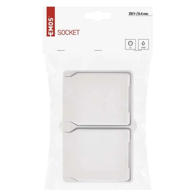 Gniazdo podwójne natynkowe białe IP44 Emos A1397.3 opakowanie