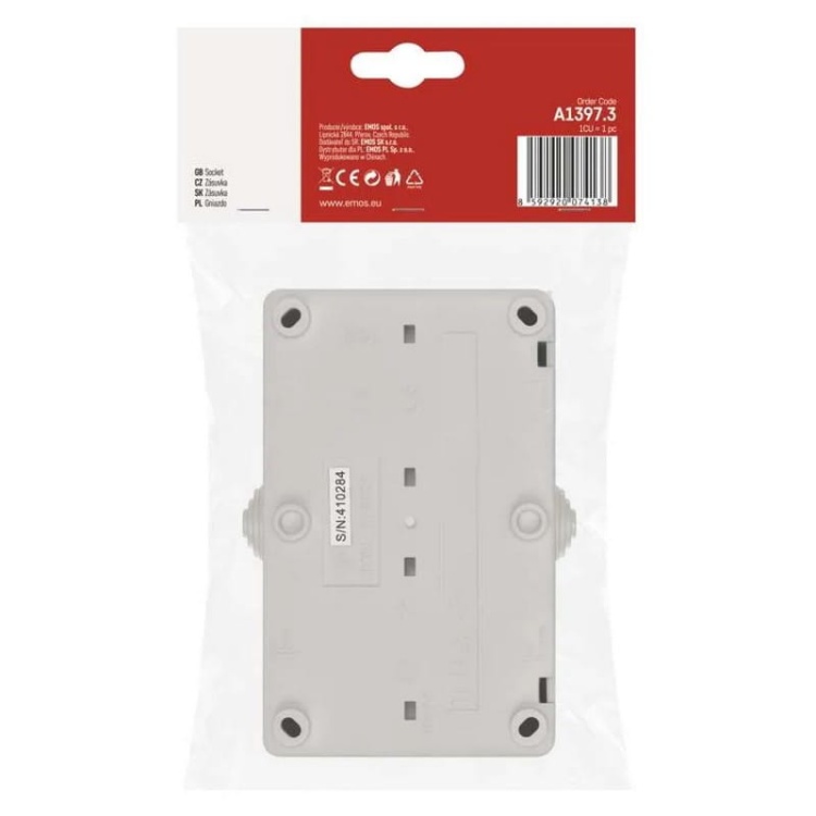 Gniazdo podwójne natynkowe białe IP44 Emos A1397.3 opakowanie