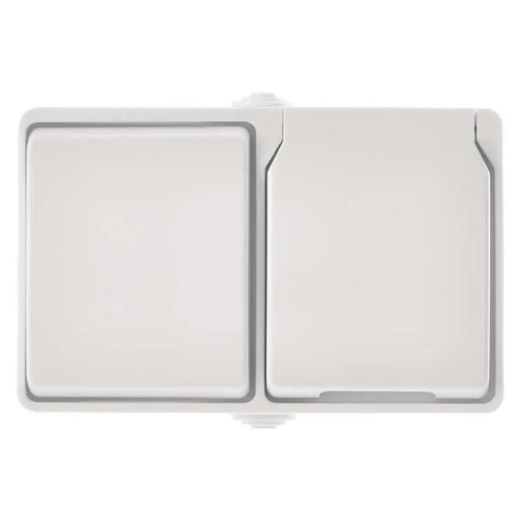 Gniazdo natynkowe i wyłącznik schodowy białe IP44 Emos A1397.5 front