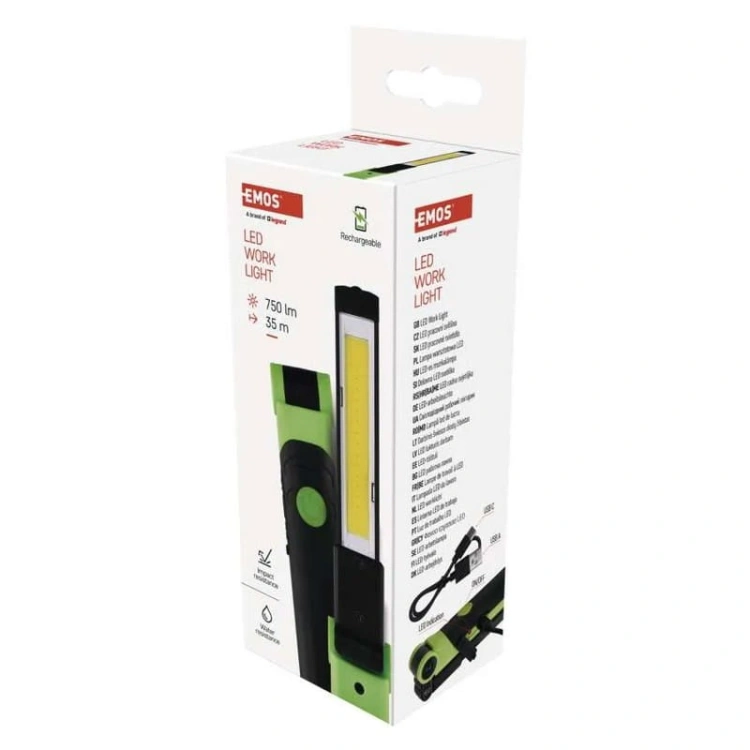 Lampa warsztatowa COB LED akumulatorowa 3.7V 2000mAh 750lm Emos P4540 opakowanie