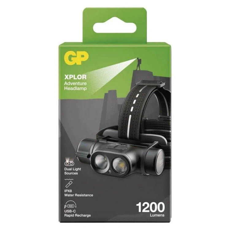 Latarka czołowa LED Xplor PHR19 ładowalna 1200lm 110m IPX8 GP P8569 opakowanie