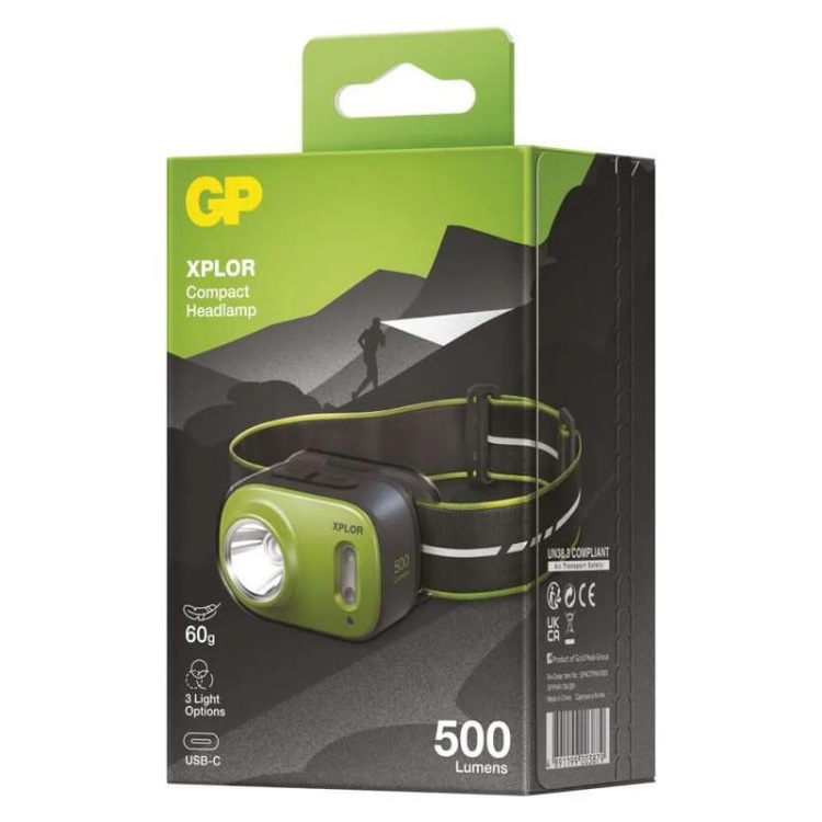 Latarka czołowa LED Xplor PHR17 ładowalna 500lm 85m IPX6 GP P8567 opakowanie