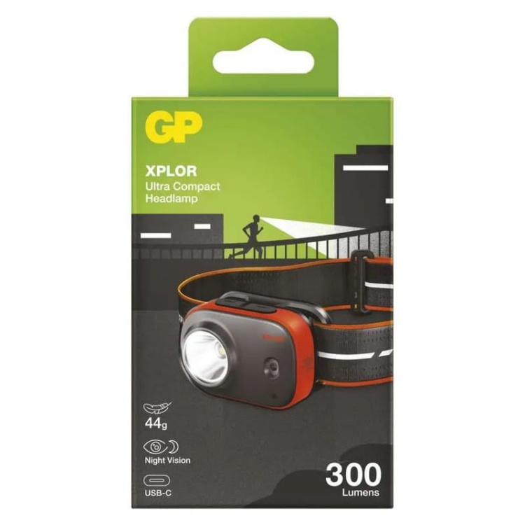 Latarka czołowa LED Xplor PHR16 ładowalna 300lm 50m IPX6 GP P8566 opakowanie