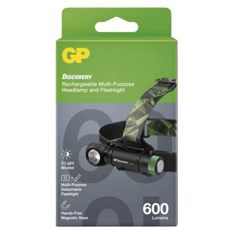 Latarka czołowa LED Discovery CHR35 ładowalna 600lm 130m IPX4 GP P8555 opakowanie