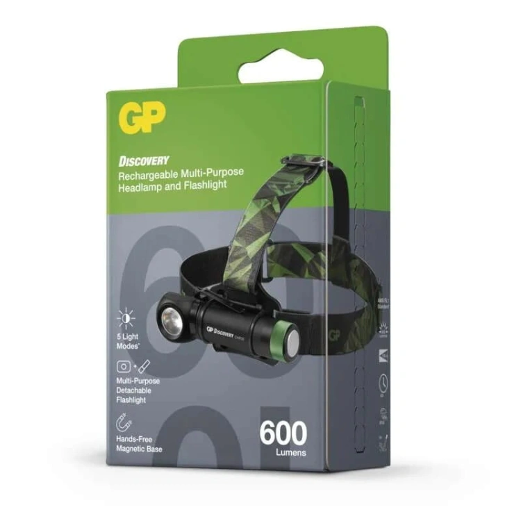 Latarka czołowa LED Discovery CHR35 ładowalna 600lm 130m IPX4 GP P8555 opakowanie