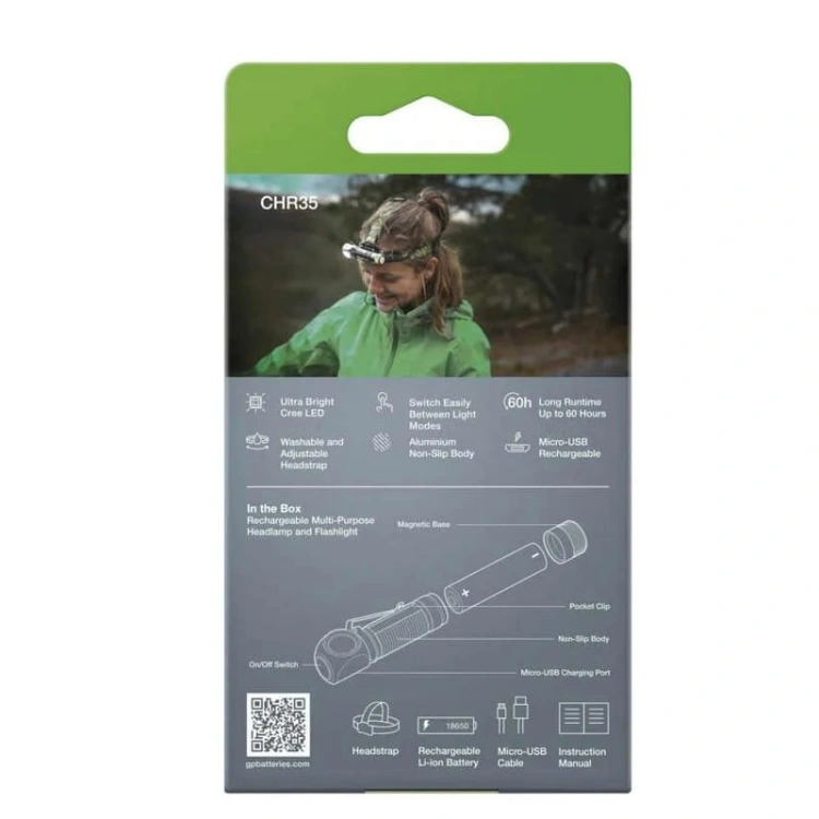 Latarka czołowa LED Discovery CHR35 ładowalna 600lm 130m IPX4 GP P8555 opakowanie