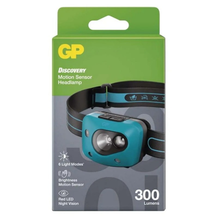 Latarka czołowa LED Discovery CHW44 na baterie 3×AAA 300lm 60m IPX4 GP P8584 opakowanie