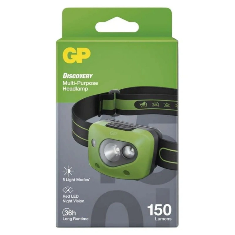 Latarka czołowa LED Discovery CHW43 na baterie 3×AAA 150lm 45m IPX4 GP P8583 opakowanie