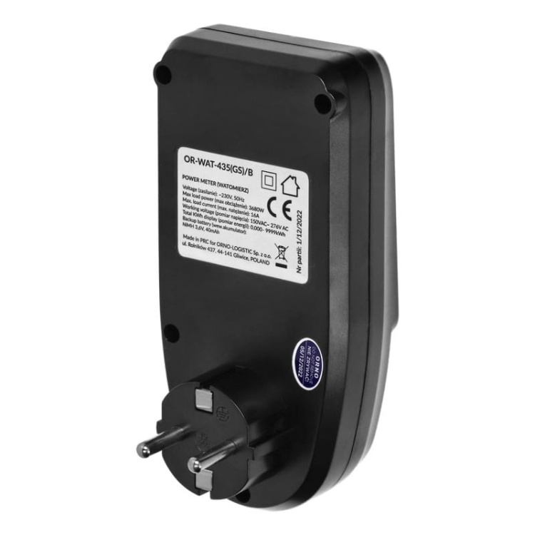 Watomierz do gniazda schuko z wyświetlaczem LCD czarny Orno tył