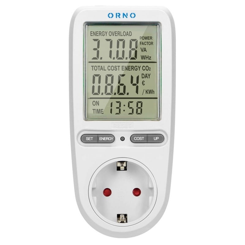 Watomierz do gniazda schuko z wyświetlaczem LCD biały Orno front