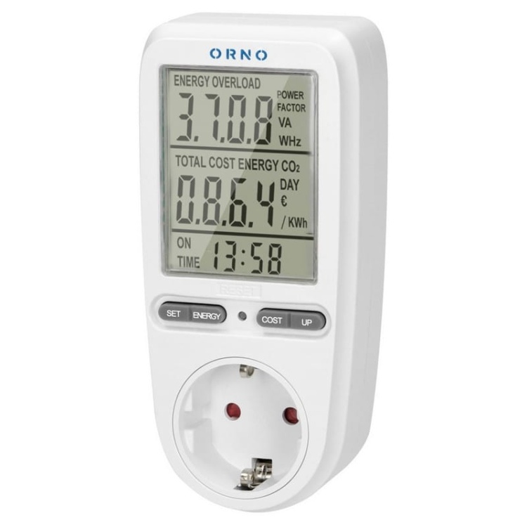 Watomierz do gniazda schuko z wyświetlaczem LCD biały Orno
