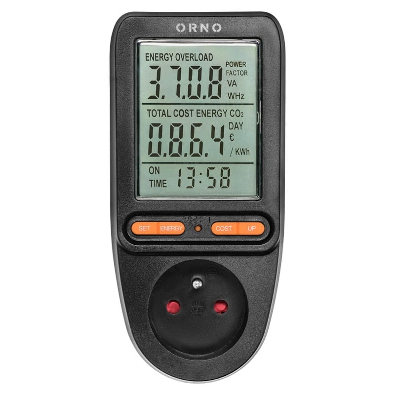 Watomierz do gniazda french z wyświetlaczem LCD czarny Orno front