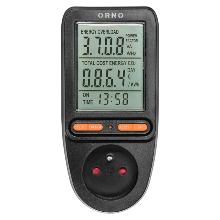 Watomierz do gniazda french z wyświetlaczem LCD czarny Orno front