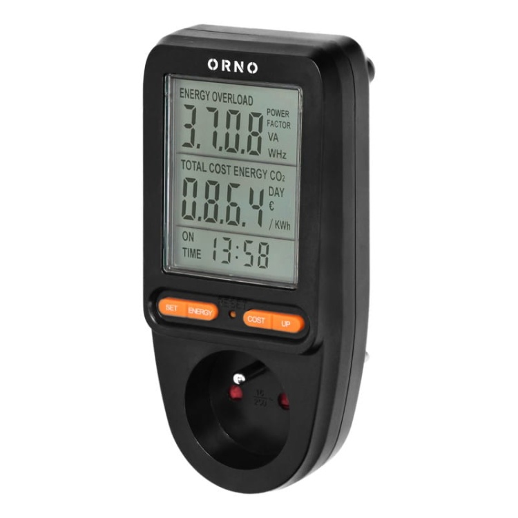 Watomierz do gniazda french z wyświetlaczem LCD czarny Orno