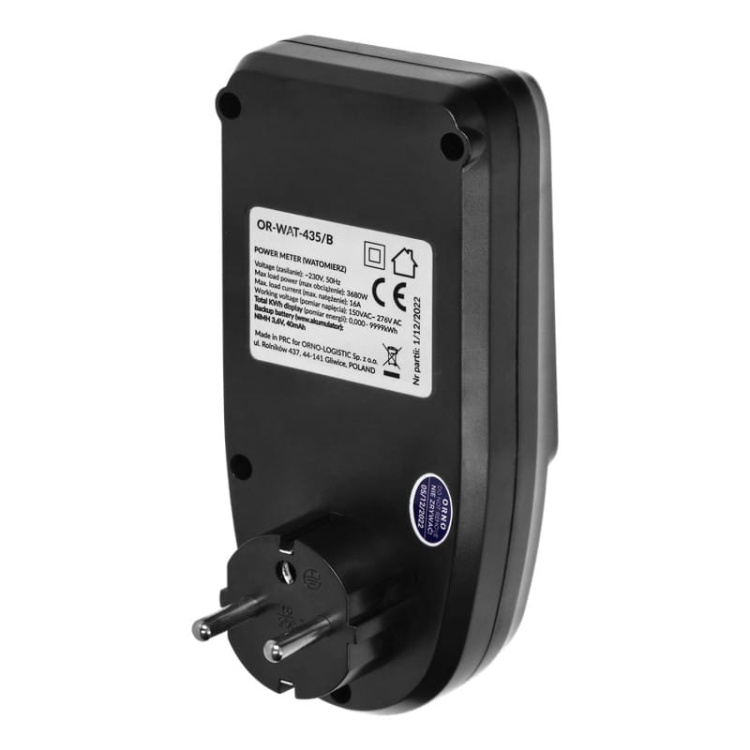 Watomierz do gniazda french z wyświetlaczem LCD czarny Orno tył