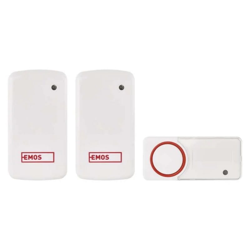 Dzwonki bezprzewodowe, bezbateryjny przycisk czerwony Emos P5750.2R front