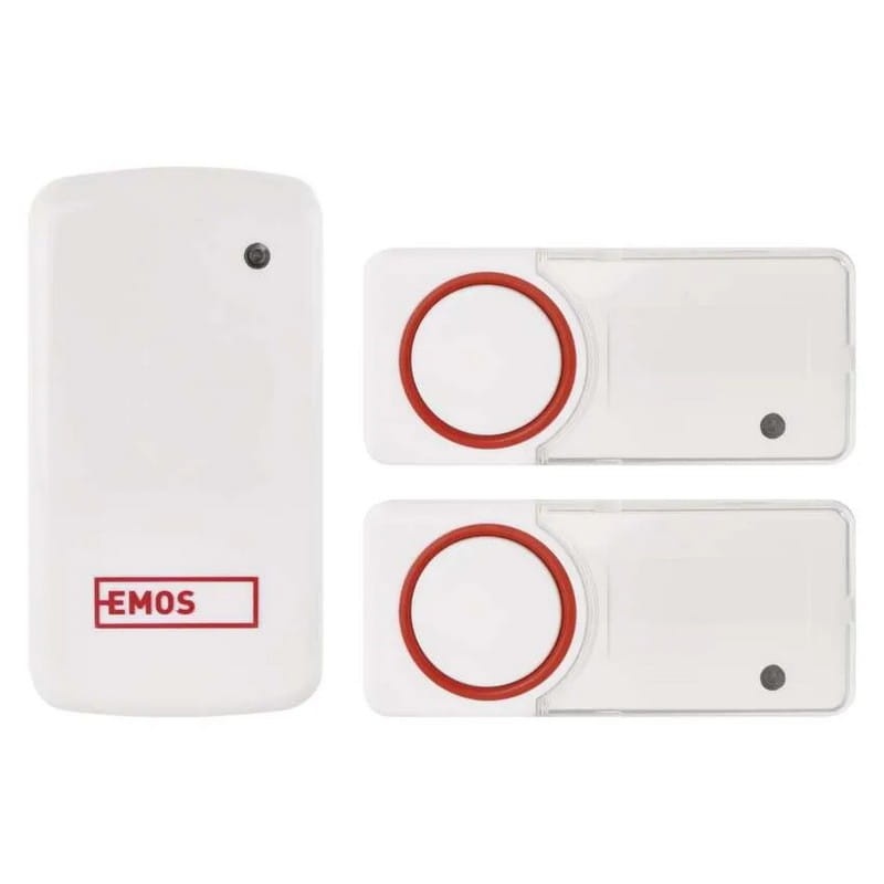 Dzwonek bezprzewodowy, 2 bezbateryjne przyciski czerwony Emos P5750.2T front