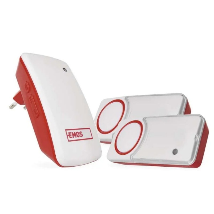 Dzwonek bezprzewodowy, 2 bezbateryjne przyciski czerwony Emos P5750.2T
