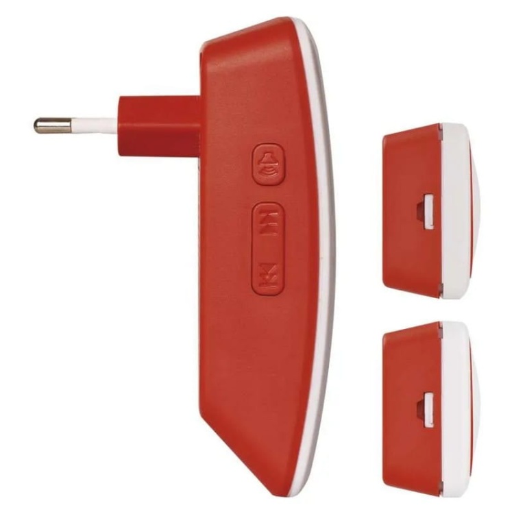 Dzwonek bezprzewodowy, 2 bezbateryjne przyciski czerwony Emos P5750.2T bok