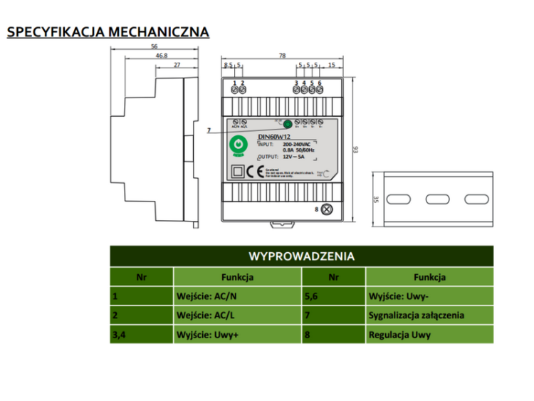 DIN60W24 zasilacz POS na szynę DIN 60W 24V DC 2.5A
