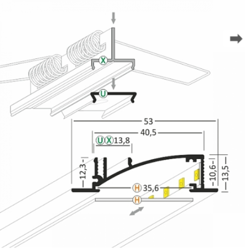 Profil led FLAT8 klosz mleczny odcinki: 1m, 2m Topmet wymiary