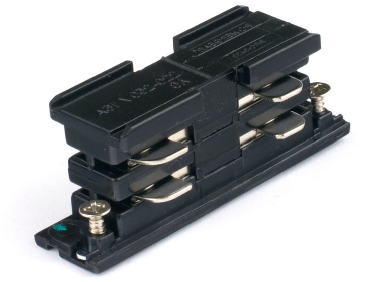 Łącznik prosty czarny do szynoprzewodów.