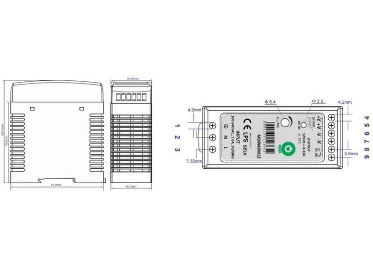 Zasilacz stałonapięciowy MDIN40W na szynę TS35 40W 12V DC 3,33A