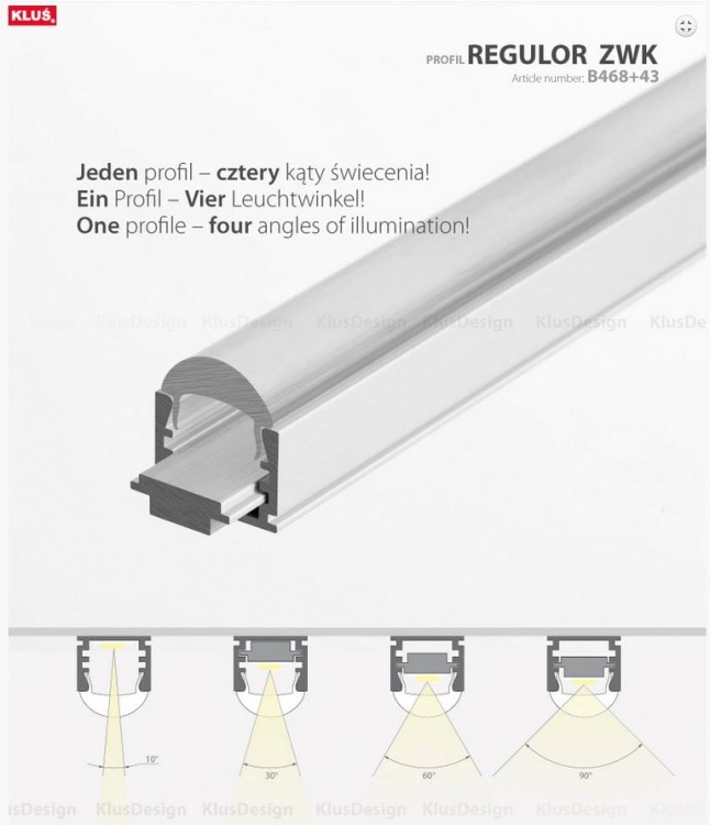 Profil LED Regulor ZWK klosz soczewka 4 kąty światła