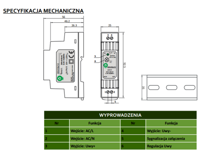 DIN15W12 zasilacz POS na szynę DIN 15W 12V DC 1,25A
