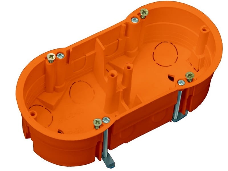 Puszka instalacyjna podwójna z wkrętami pomarańczowa PAWBOL