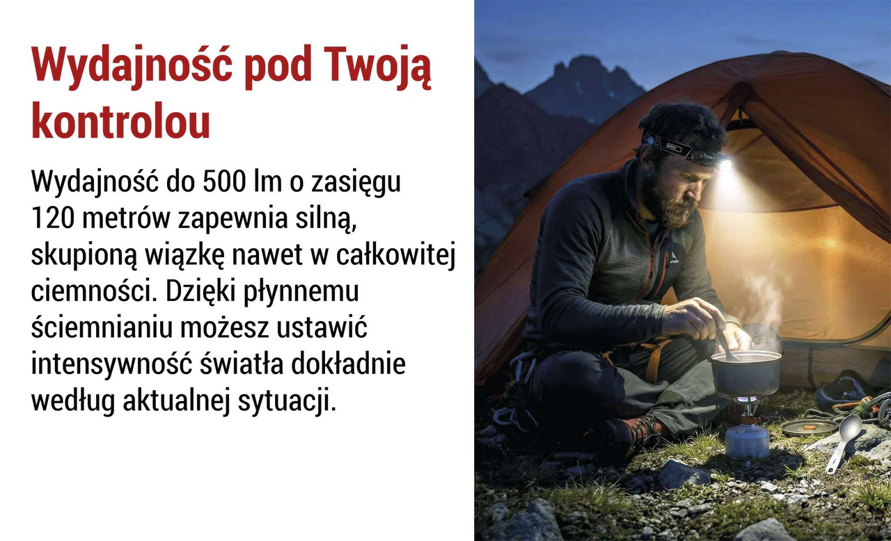 Dwa tryby świecenia – 500 lm i 200 lm