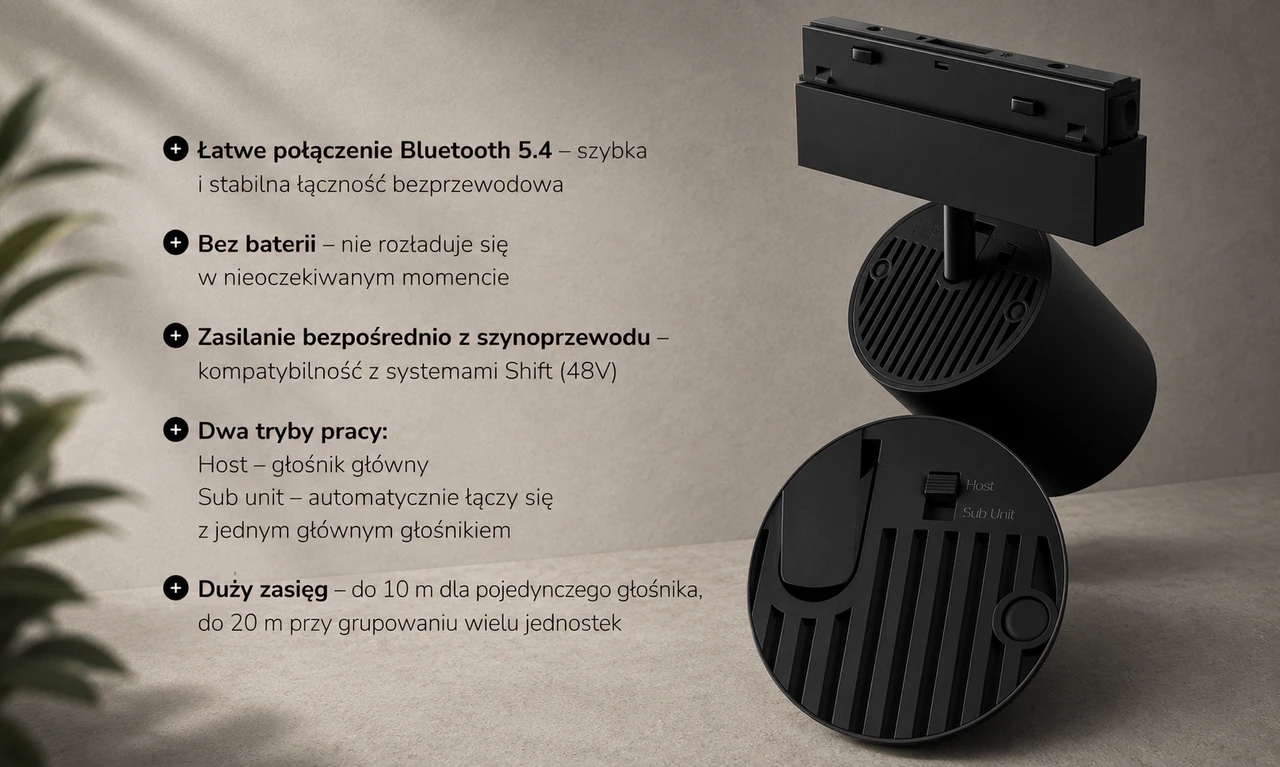 Głośnik Bluetooth na szynę 48V 10W czarny parametry