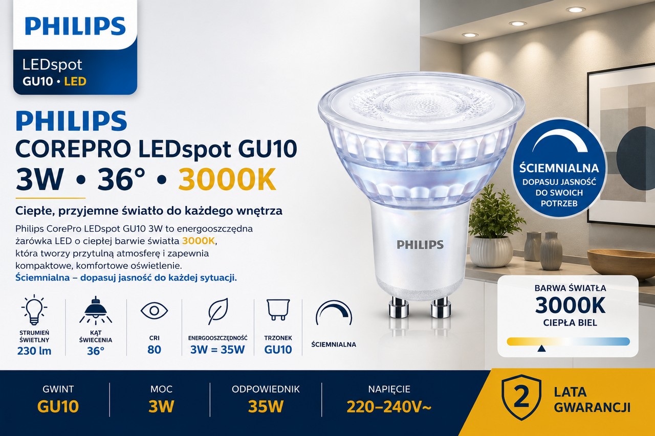 Philips CorePro LEDspot GU10 3W 3000K DIM