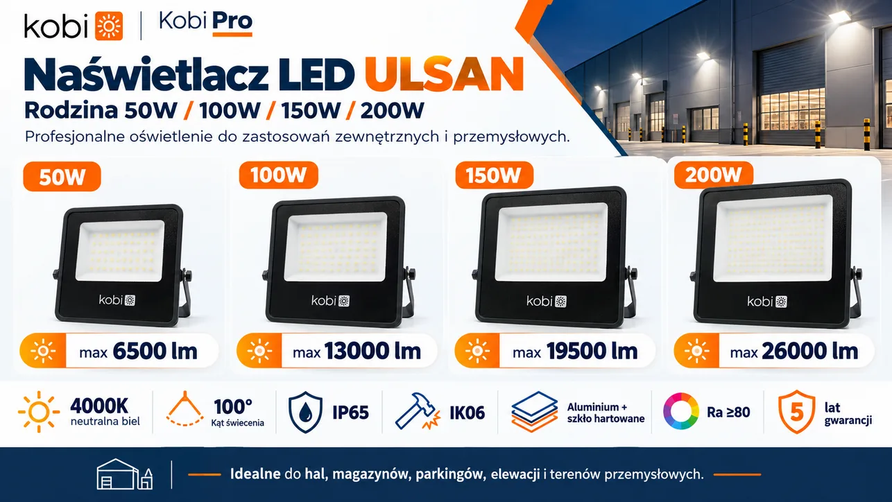 Naświetlacz LED ULSAN 100W 13000lm 4000K IP65 Kobi Pro