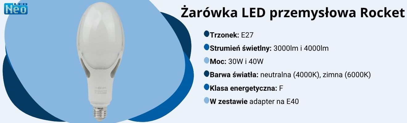 Żarówka LED przemysłowa Ecolight Rocket E27→E40 30W 4000K