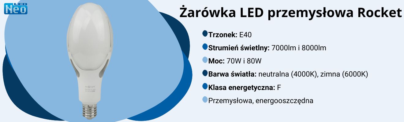 Żarówka LED przemysłowa Ecolight Rocket E40 80W 6000K