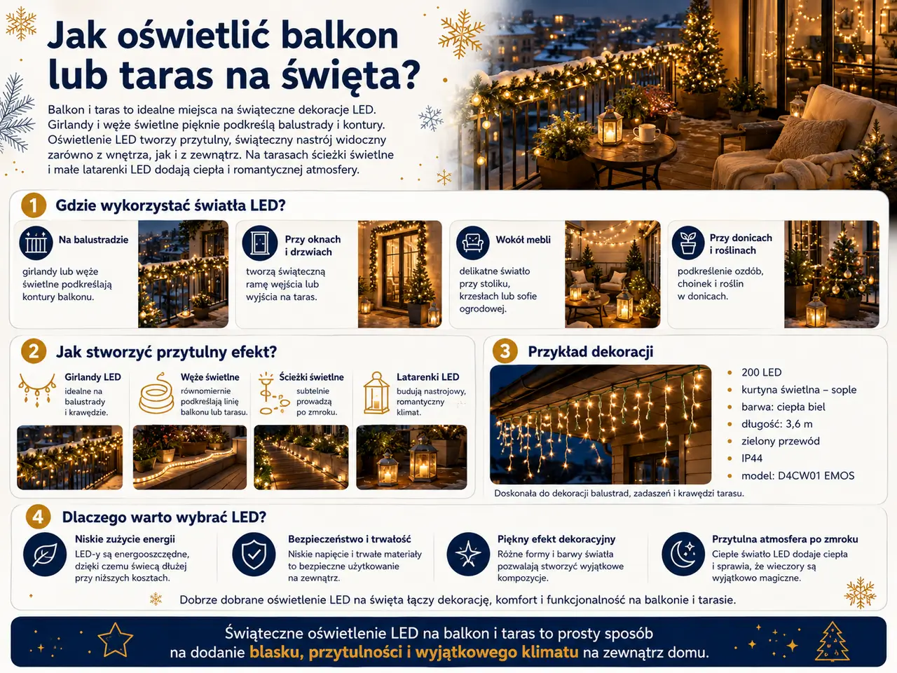 Jak oświetlić balkon lub taras na święta?