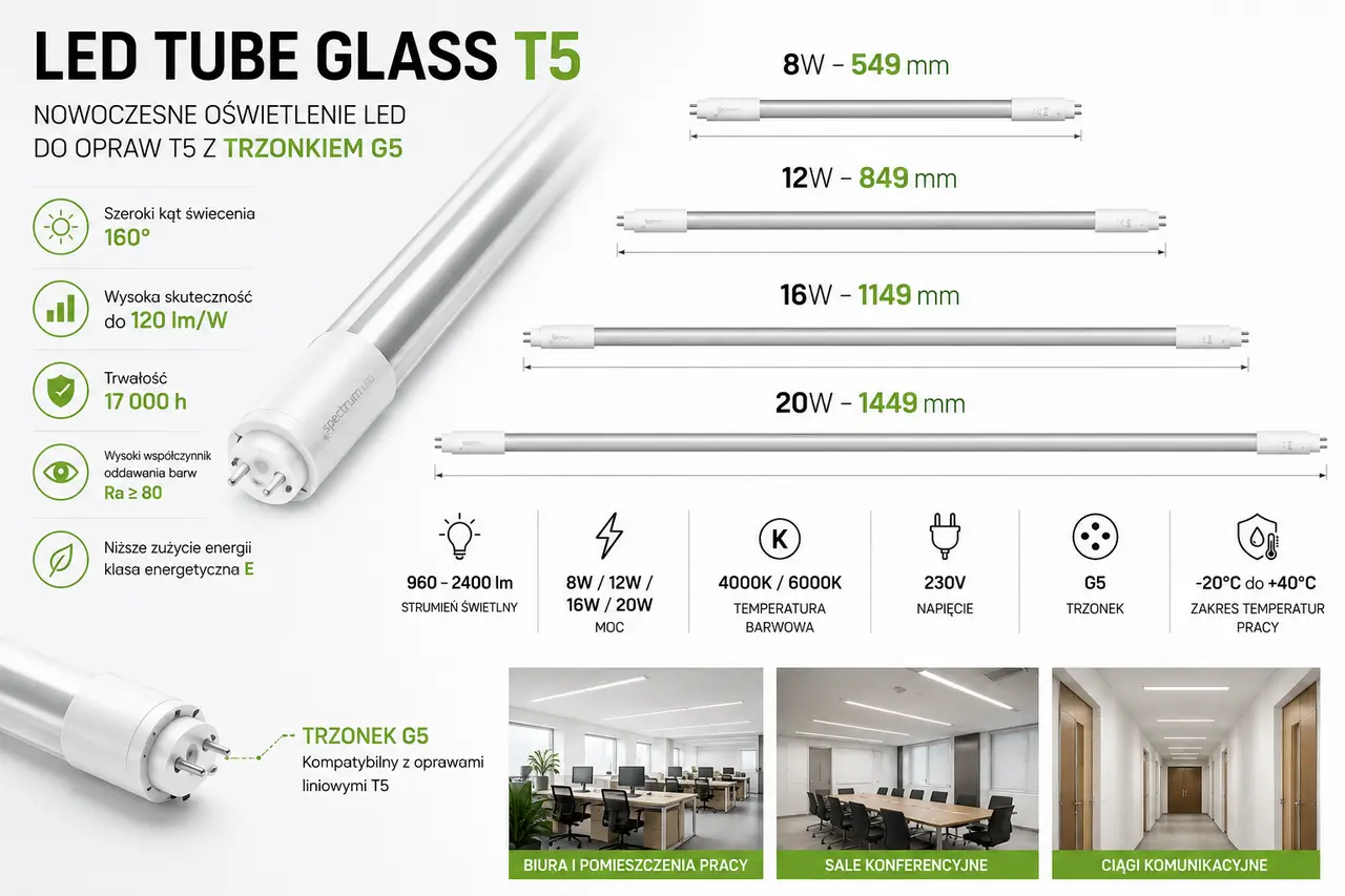 Tuby LED T5 glass