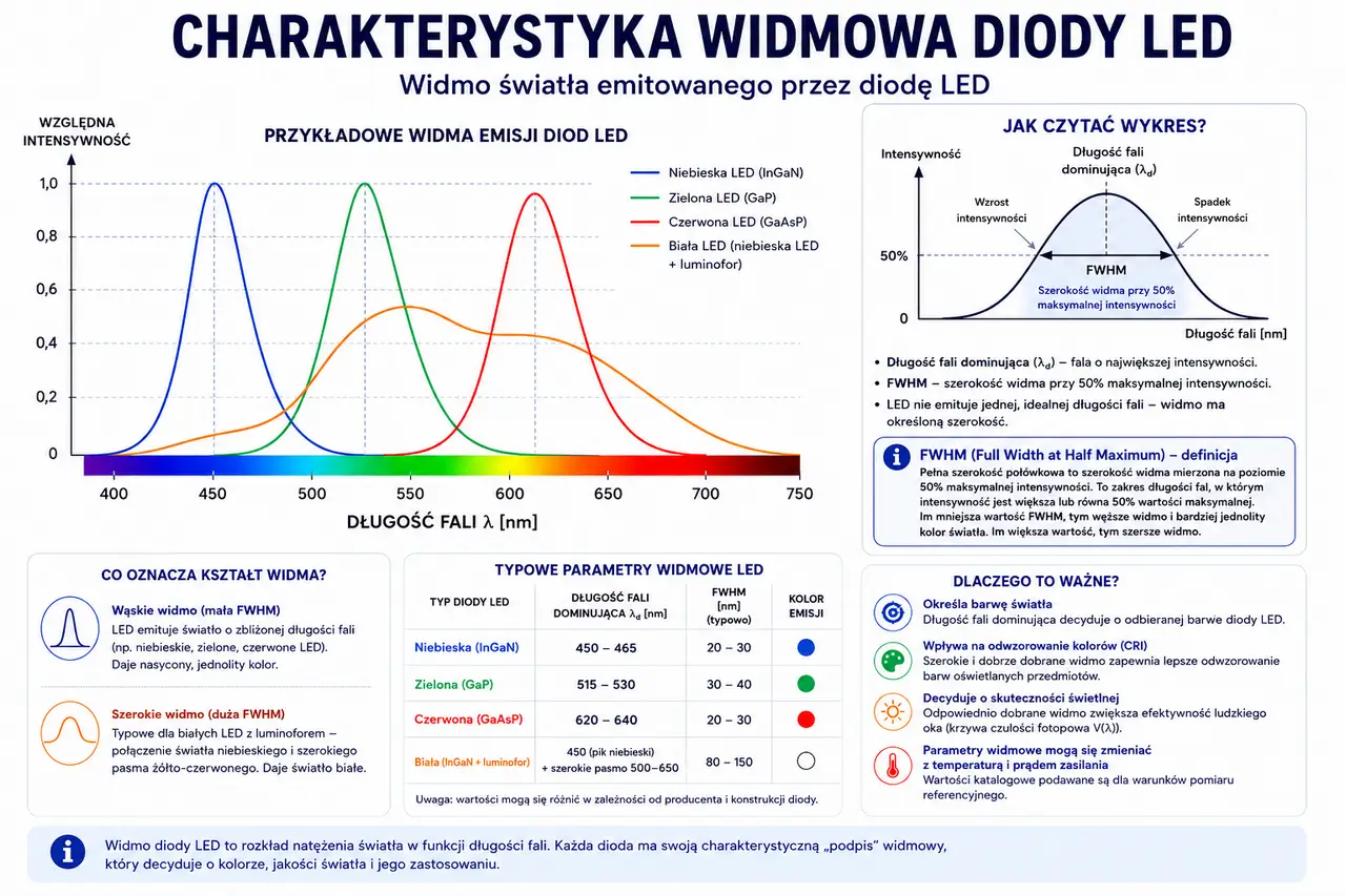 Charakterystyka widmowa diody LED
