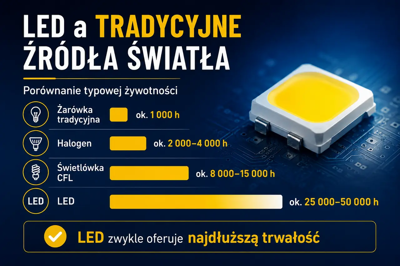 Ledy VS tradycyjne źródła światła - porównanie żywotności