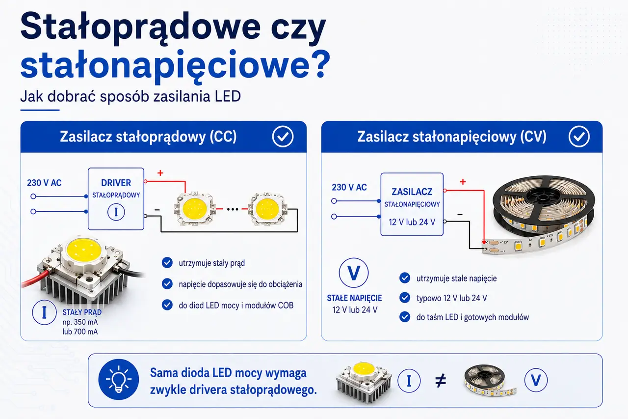 Zasilacze LED: stałoprądowe czy stałonapięciowe?