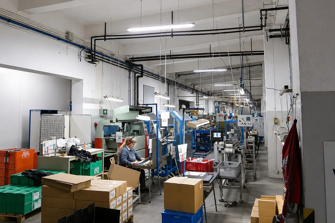 Równomierne oświetlenie LED stanowisk pracy w hali produkcyjnej