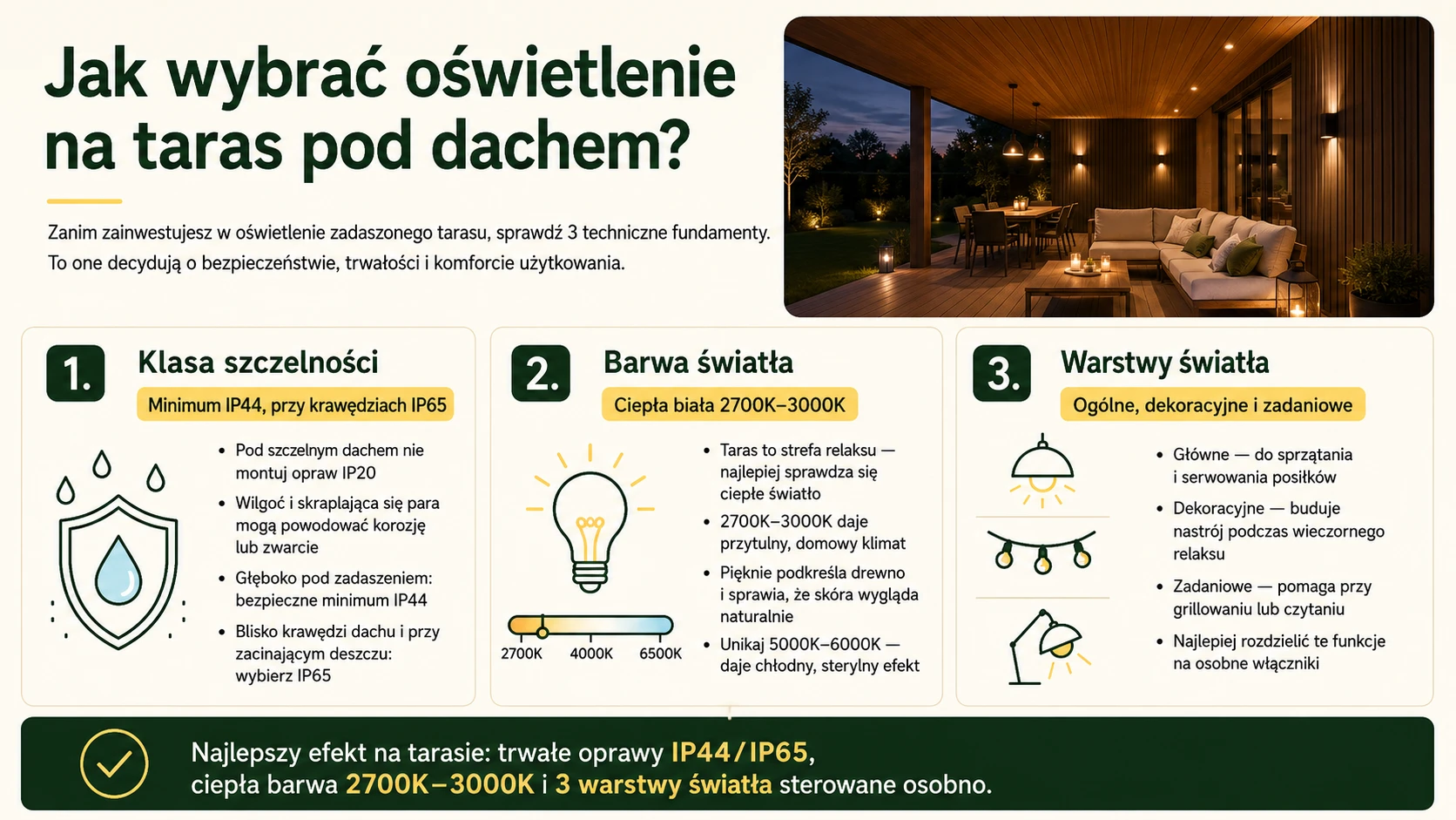 Jak wybrać oświetlenie na taras pod dachem?