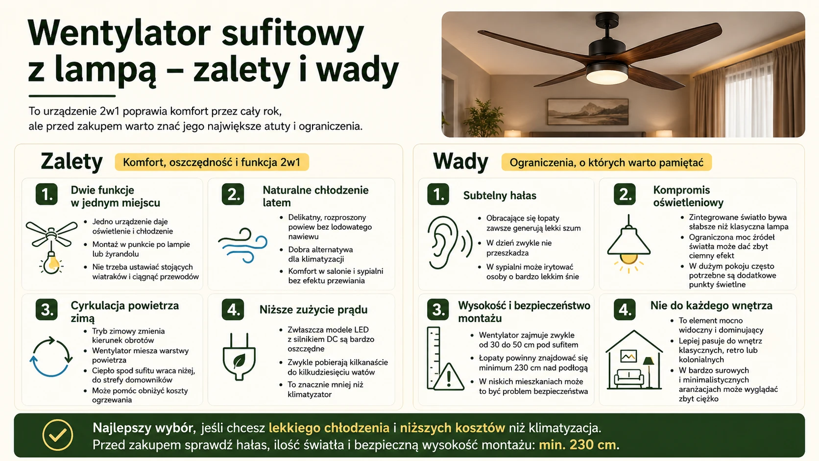 Wentylator sufitowy z lampą - zalety i wady