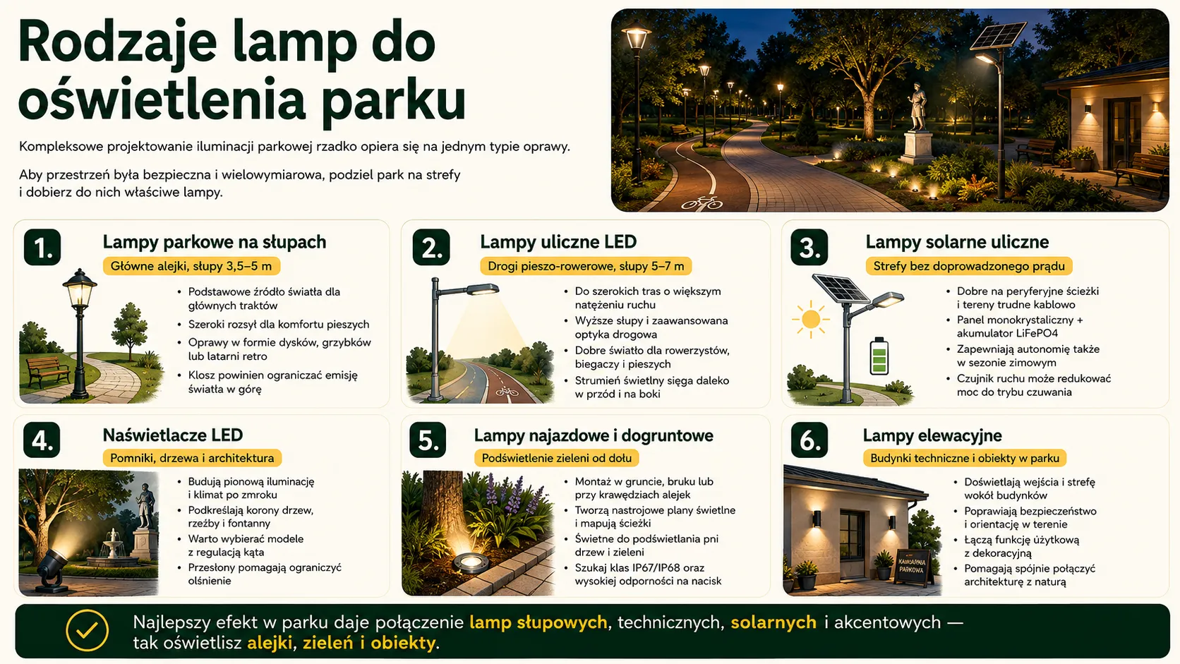 Rodzaje lamp do oświetlenia parku